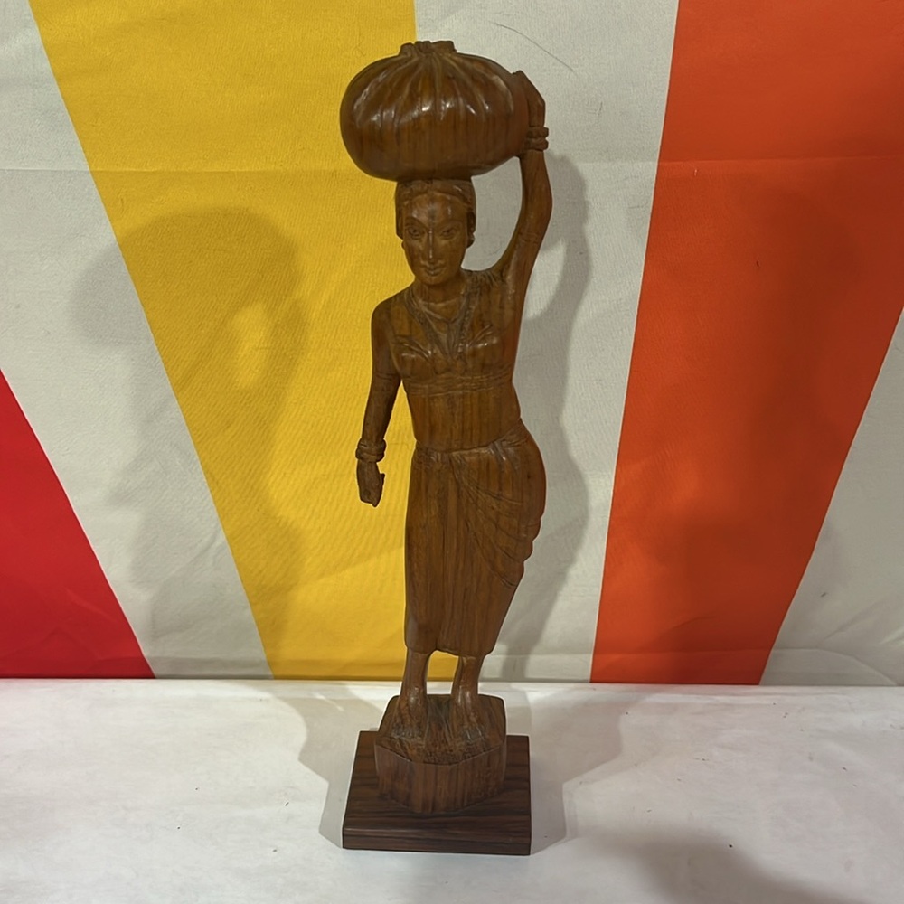 Mid century wooden statue of woman – 12 inches, vintage